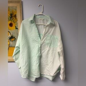 Mint and white color block button down